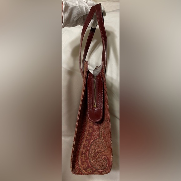 Etro Authentic Vintage Milano Red & Brown Fabric Paisley Tote Bag - Picture 5 of 15